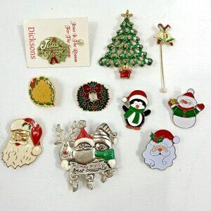 Lot 10 Vintage Holiday Pins Brooches – Santa Tree Wreath Angel Dicksons Jesus